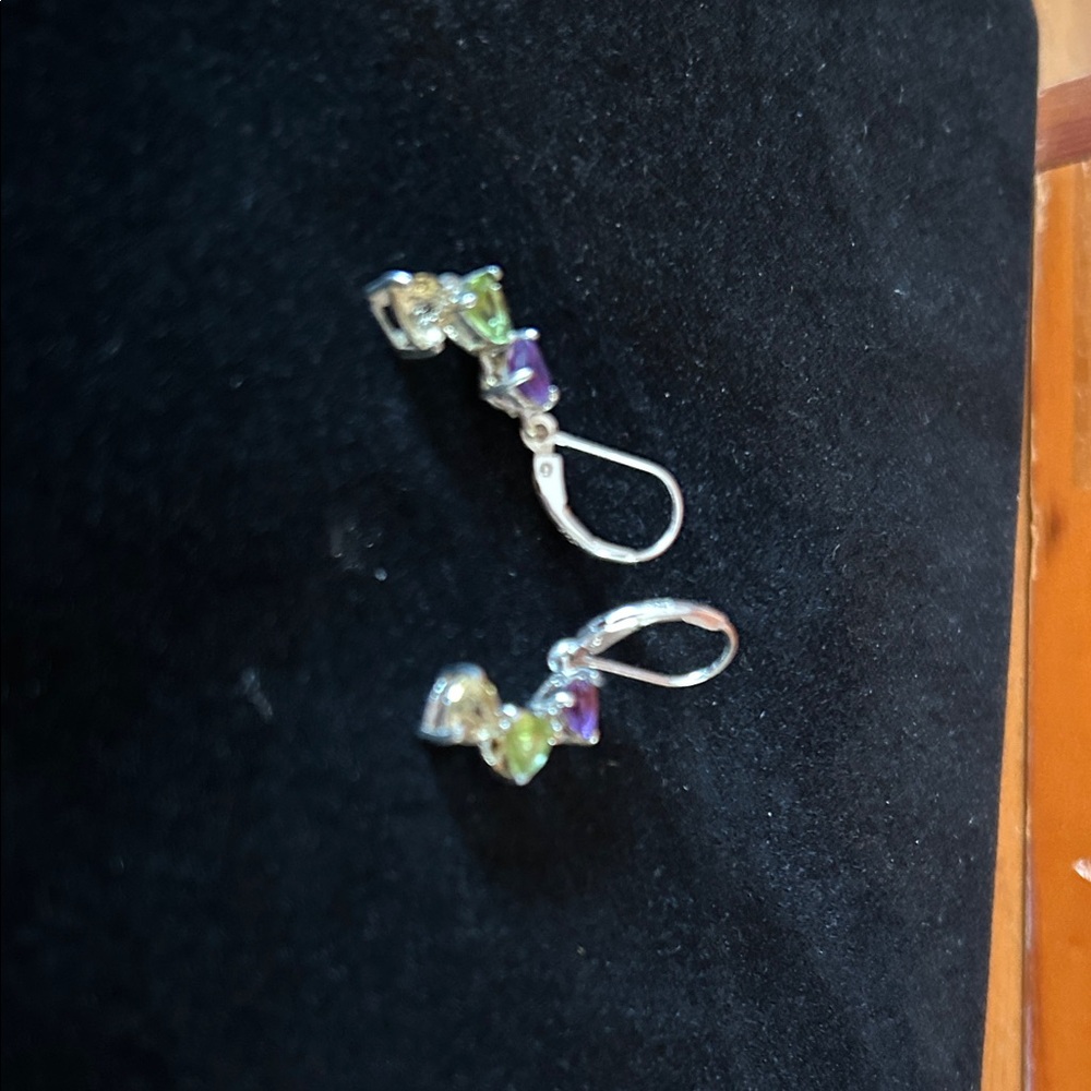 Elegant Sterling Silver Earrings with amethyst, peridot, and citrine stone. - Picture 3 of 3